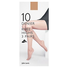 John Lewis 10 denier nude knee high tights, pack of 3