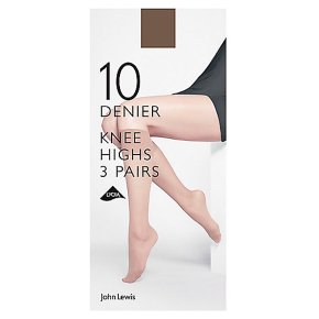 John Lewis 10 denier nearly black knee high tights, pack of 3