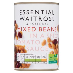 essential Waitrose canned mixed beans in a spicy tomato sauce