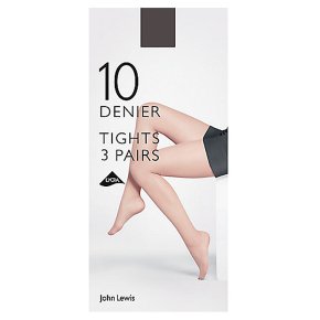 John Lewis 10 denier nearly black tights, pack of 3 (large)