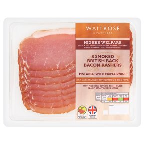 Waitrose smoked British back bacon matured with maple syrup, 6 rashers