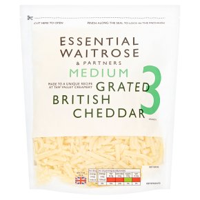 essential Waitrose English medium grated Cheddar cheese, strength 3