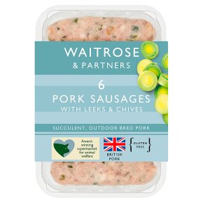 Waitrose 6 British pork sausages with fresh leeks & chives