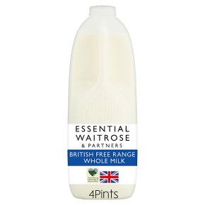 essential Waitrose whole milk 3.6% fat 4 pints