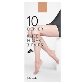John Lewis 10 denier nearly tan knee high tights, pack of 3