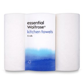 essential Waitrose kitchen towels, white - 6 rolls