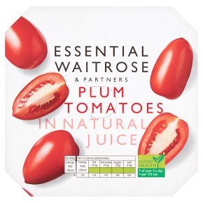 essential Waitrose plum tomatoes in natural juice, 4 pack