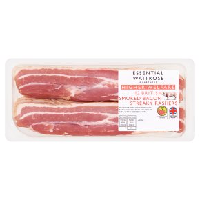 essential Waitrose smoked British streaky bacon, 12 rashers