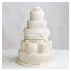 Grace Five Tier Ivory Wedding Cake (Fruit and golden sponge)
