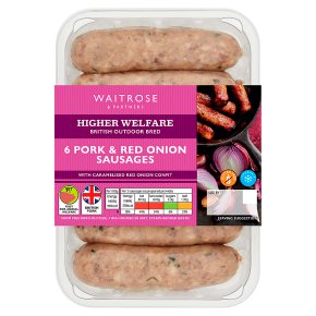 Waitrose 6 British pork sausages with caramelised red onion confit