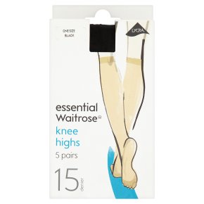 essential Waitrose 15 denier black knee high tights, pack of 5