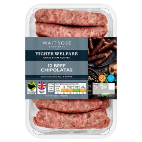 Waitrose 12 Aberdeen Angus beef & black pepper chipolatas
