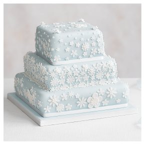 Blossom 3 Tier Pastel Blue Wedding Cake, Fruit (Base tier) & Golden Sponge (top 2 tiers)