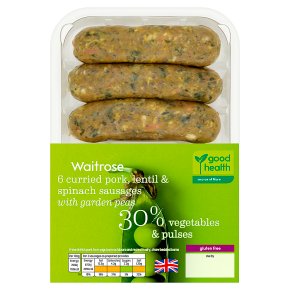 Waitrose 6 Curried Pork, Lentil & Spinach Sausages