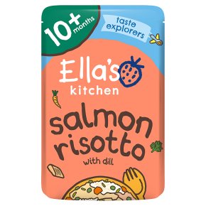 Ella's Kitchen Organic super scrummy salmon risotto with a sprinkle of cheese - stage 3 baby food
