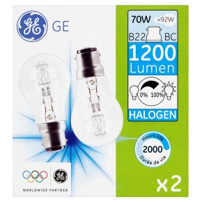 GE halogen 1200 lumen round 70W B22 BC