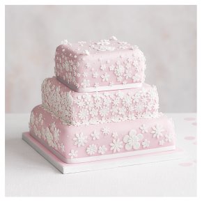 Blossom 3 Tier Pastel Pink Wedding Cake, Fruit (Base tier) & Lemon Sponge (top 2 tiers)