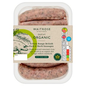 Waitrose Duchy Organic 6 British free range pork sausages with mixed herbs