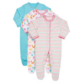 Waitrose 3PK Animals Sleepsuits 9-12M