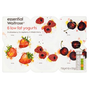 essential Waitrose 6 strawberry / raspberry / cherry low fat yogurts