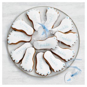 12 Blue Baby Footprint Biscuits