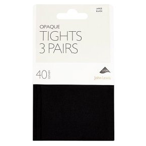 John Lewis 40 denier black opaque tights, pack of 3 (medium)