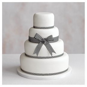 Classic Ribbon' 4 tier White Wedding Cake, Fruit (all tiers)