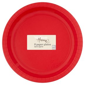 Waitrose Home 23cm red paper plates, pack of 8