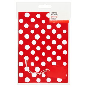 essential Waitrose red spot giftwrap, pack of 2 sheets