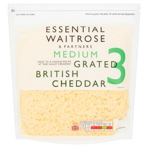 essential Waitrose English medium grated Cheddar cheese, strength 3