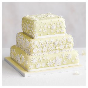 Blossom 3 Tier Pastel Yellow Wedding Cake, Golden Sponge (all tiers)