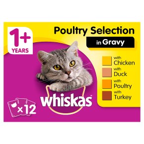 WHISKAS 1+ Cat Pouches Poultry Selection in Gravy 12 x 100g
