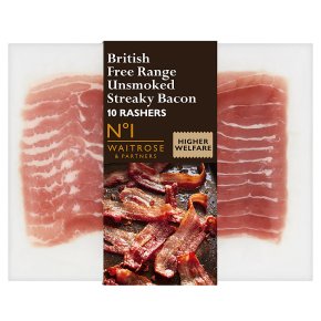 Waitrose 1 free range air dried unsmoked streaky bacon