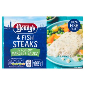 Youngs fish steaks in parsley sauce