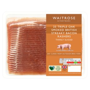 British triple oak smoked streaky bacon, 25 rashers