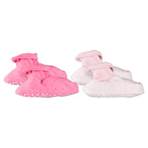 Waitrose Pink Spot/Stpe Booties 2pk 6-12m
