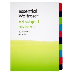 essential Waitrose mixed coloured subject dividers, pack of 20