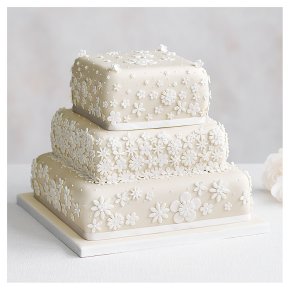 Blossom 3 Tier Ivory Wedding Cake, Chocolate Salted Caramel (all tiers)