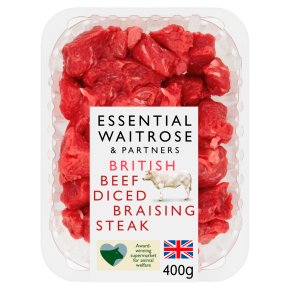essential Waitrose British beef diced braising steak