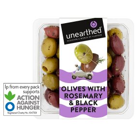 Unearthed black pepper and rosemary olives