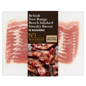 Waitrose 1 free range air dried beech smoked streaky bacon