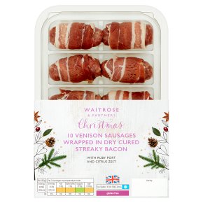 Venison Sausages Wrapped in Dry Cured Streaky Bacon