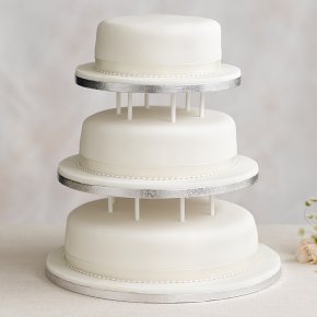 Soft Iced 3 Tier White Wedding Cake with Dowling Madeira (Base tier) & Chocolate Sponge (middle tier) fruit (top tier)