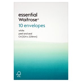 essential Waitrose 324x229mm C4 white envelopes, pack of 10