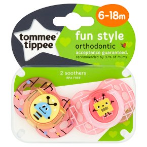 Tommee Tippee 6-18month closer to nature fun style soother, pack of 2, assorted