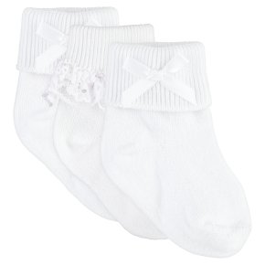 Waitrose white lace & bow baby socks 5 pack