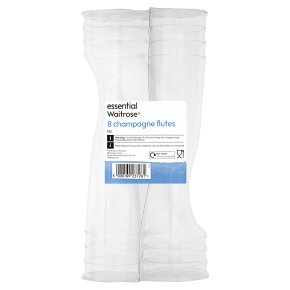 essential Waitrose 13cl clear champagne flutes, pack of 8