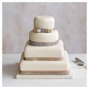 Diamante 4 Tier Ivory Wedding Cake,, Fruit (base) & Golden Sponge (3 tiers)