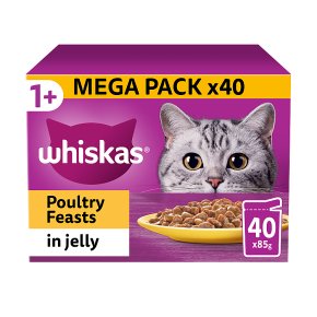 WHISKAS 1+ Cat Pouches Poultry Selection in Jelly 40 x 100g Mega