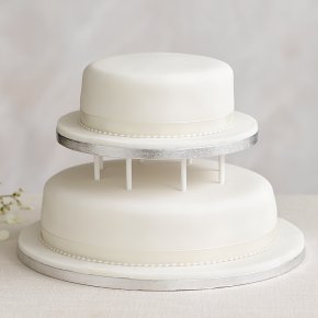 Soft Iced 2 Tier White Wedding Cake with Dowling , Madeira (Base tier) & Chocolate Sponge